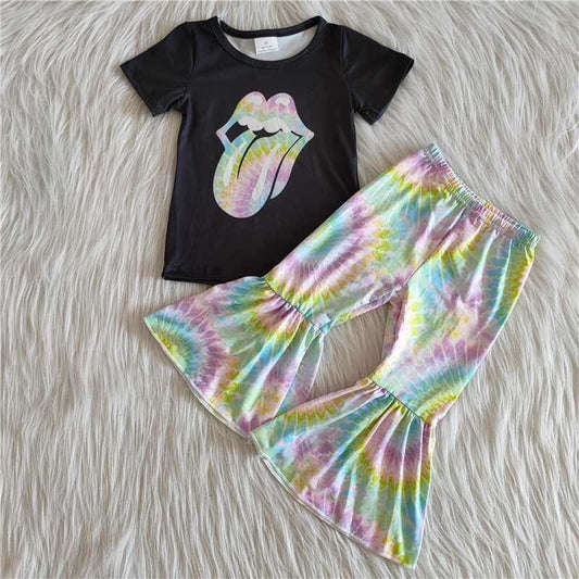 rolling stone band Tongue shirt bell pants girls outfits kids clothes