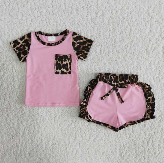 Pink leopard print pocket set