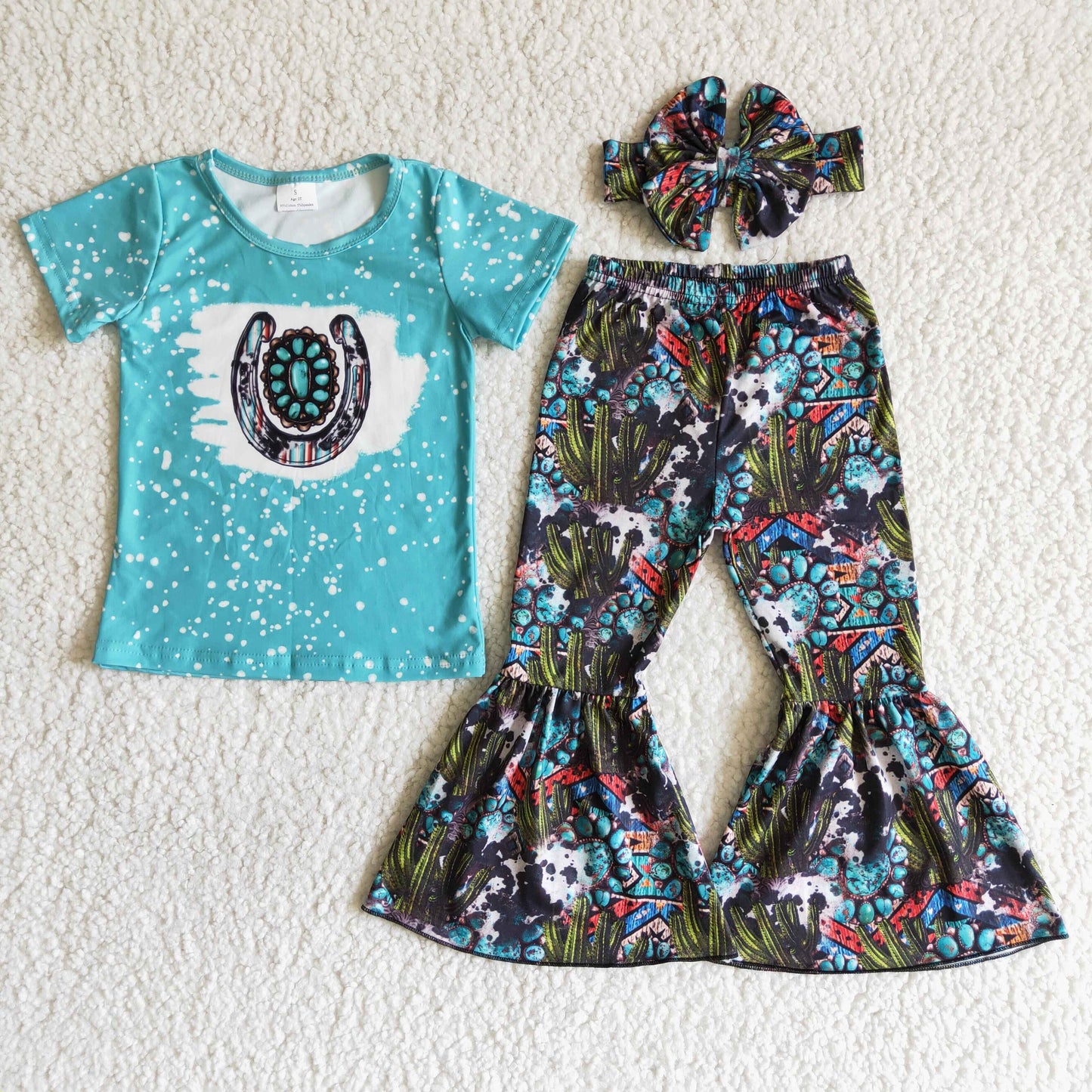 Emerald Cactus western shirt & bell set girls outfits kids clothes