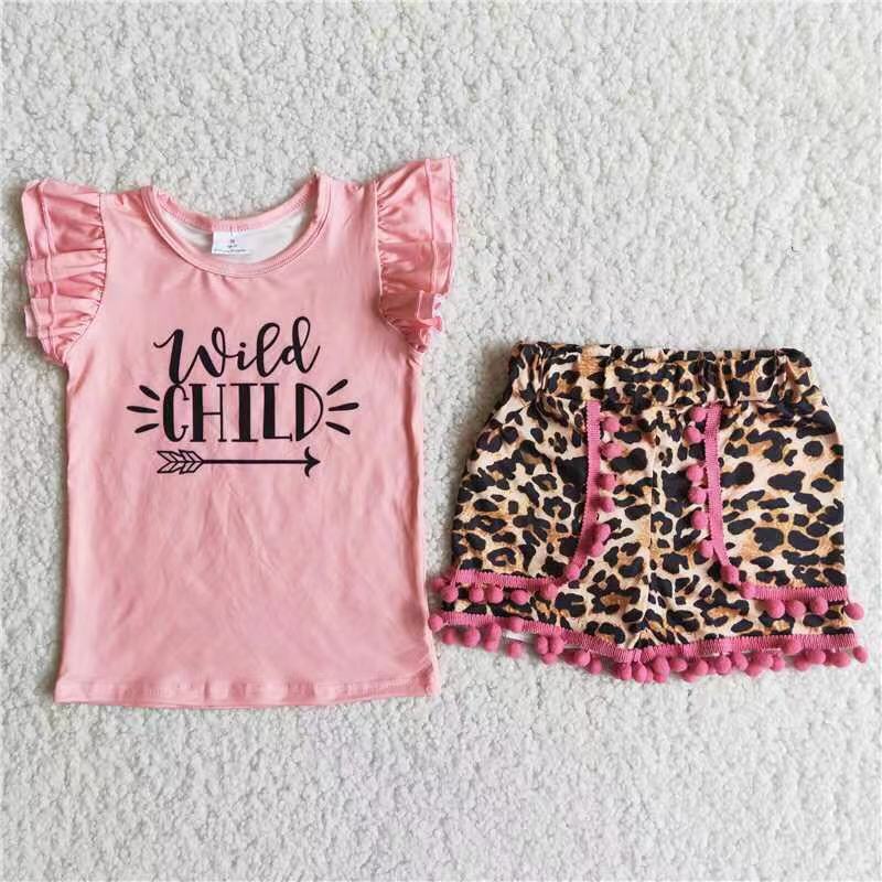 Pink short-sleeved leopard print pants