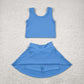 4.21  GSD1985 Solid sky blue sleeveless skirt yoga set
