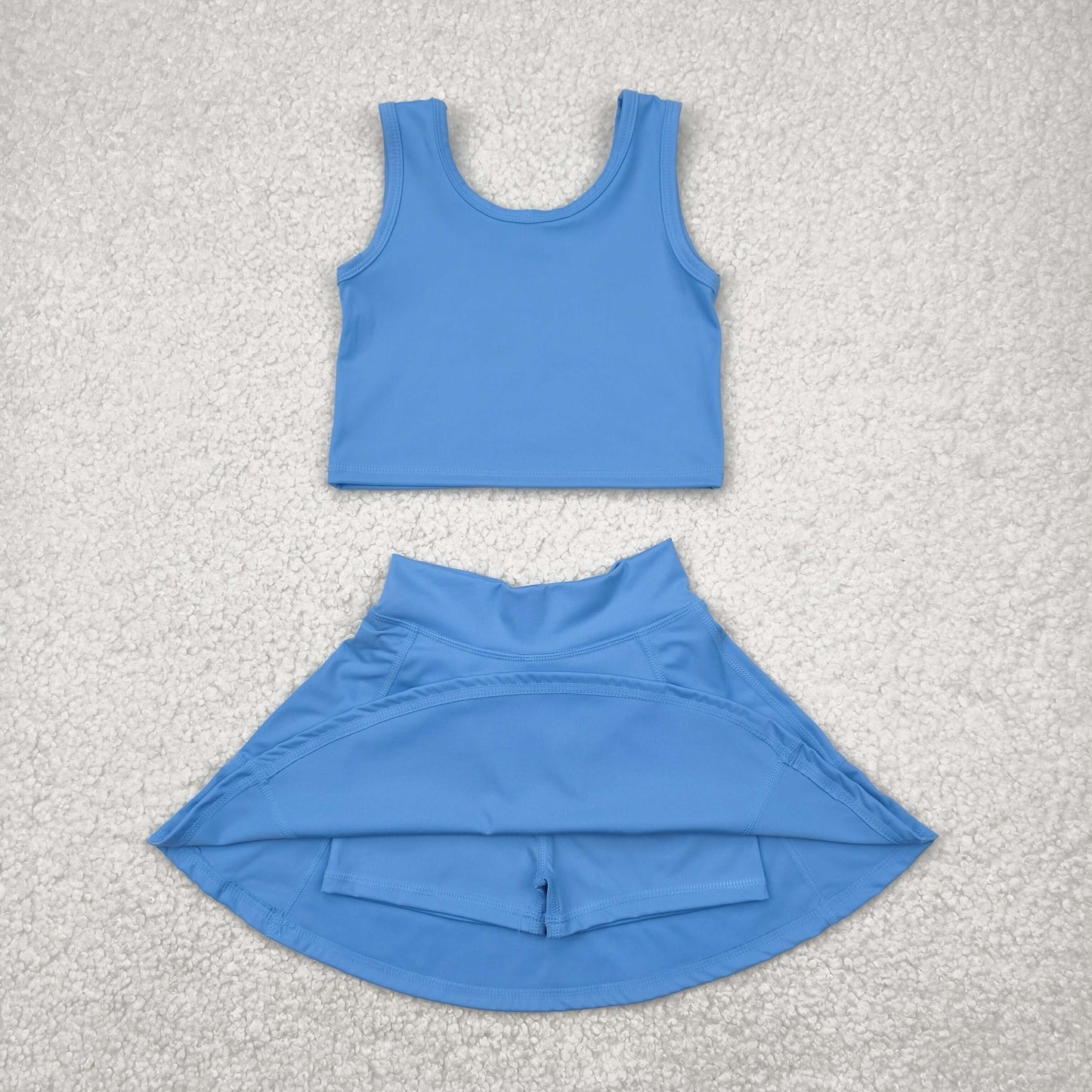 4.21  GSD1985 Solid sky blue sleeveless skirt yoga set