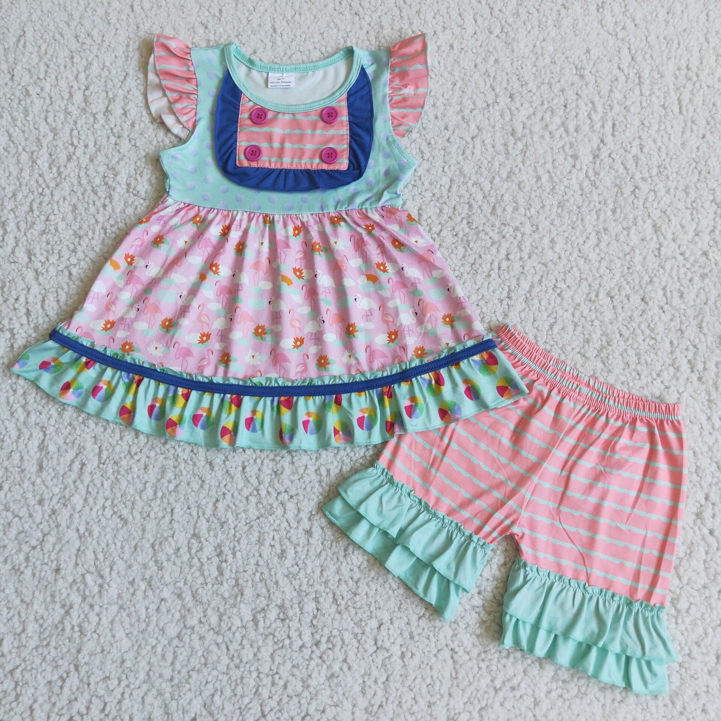 C7-22 Pink Girls Short Sleeve Suit