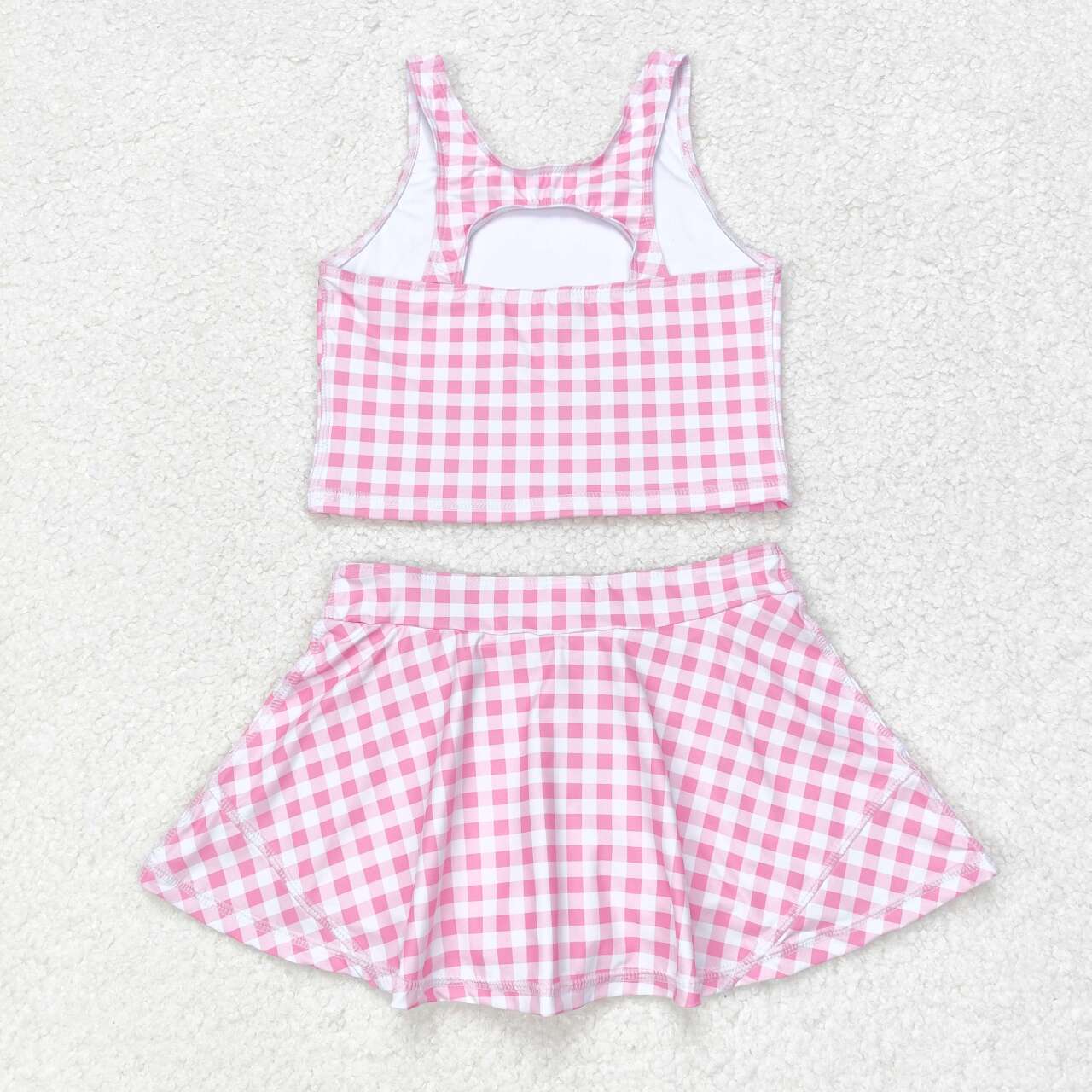 GSD0992 Pink and white plaid sleeveless skirt suit