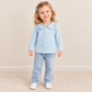 NEW RTS NO MOQ milk silk GT1755 Baby Girls Long Sleeve Light Blue Stripe Zip Ruffle Pullovers Top