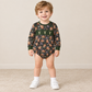 NEW RTS NO MOQ milk silk LR2729 Embroidery Deer Baby Boys Green Leaves Camo Bows Hunting Rompers