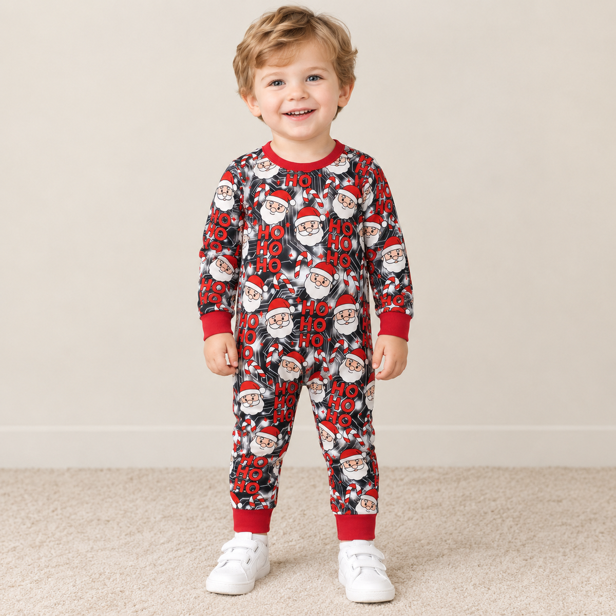 NEW RTS NO MOQ milk silk LR3162 Baby Boys Santa Candy Cane Ho Ho Christmas Pant Rompers