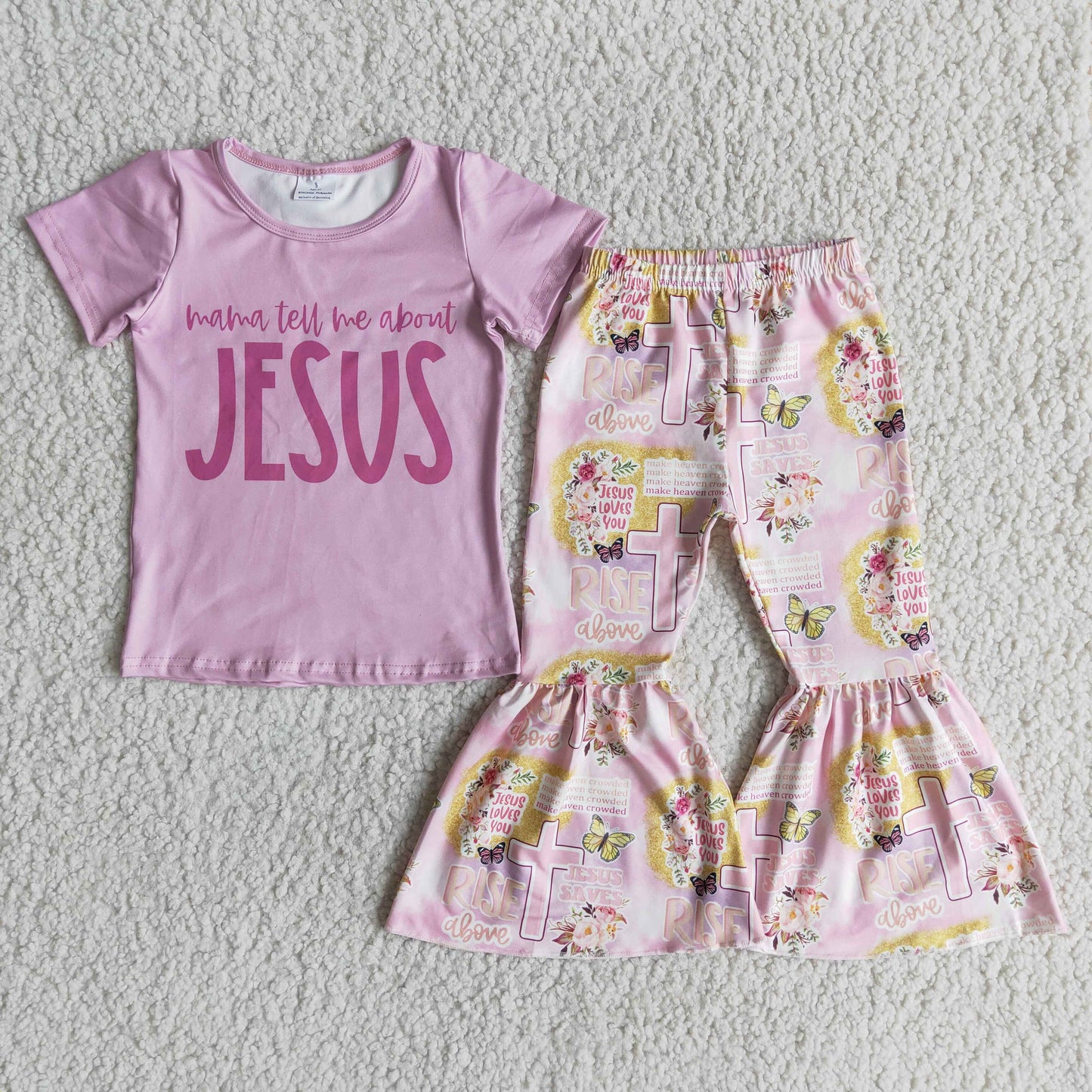 Jesus Girls Short Sleeve Flared Pants Suit