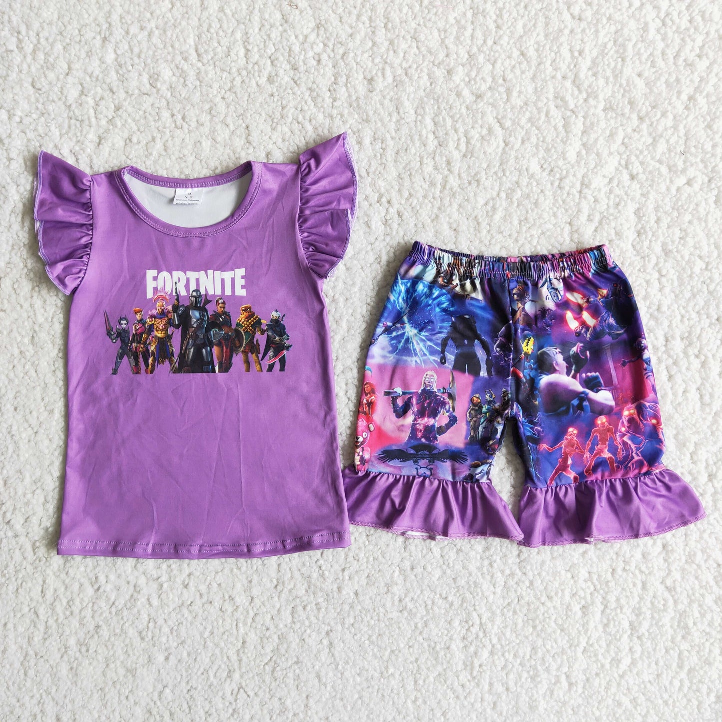 Purple short sleeve shorts suit