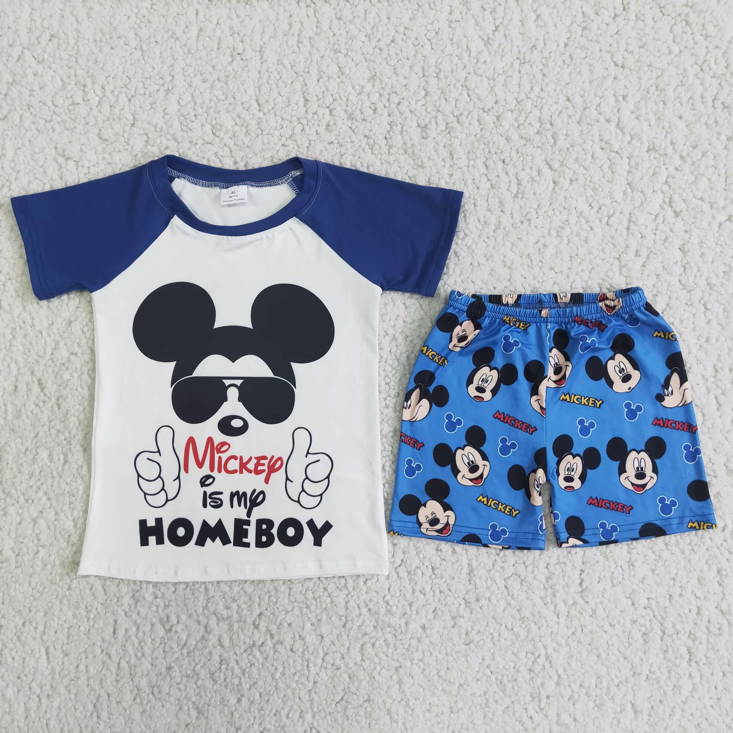D7-13 Mickey blue short-sleeved shorts suit