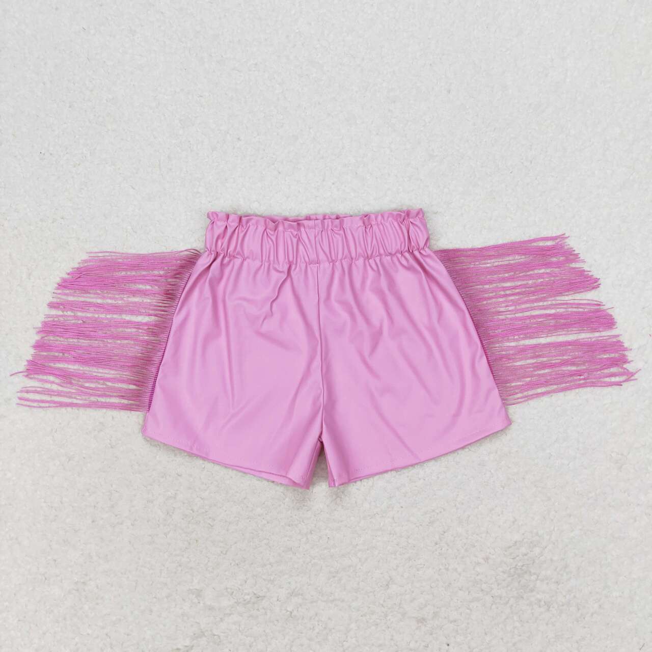 ss0222 pink shiny leather tassel shorts