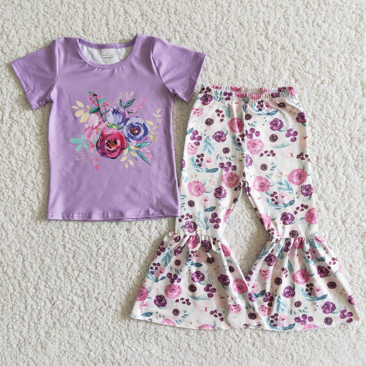 Purple floral short-sleeved trousers