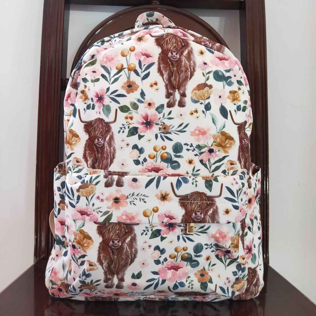 kids bags flower highland cow backpack back to school preschool bag bookbag