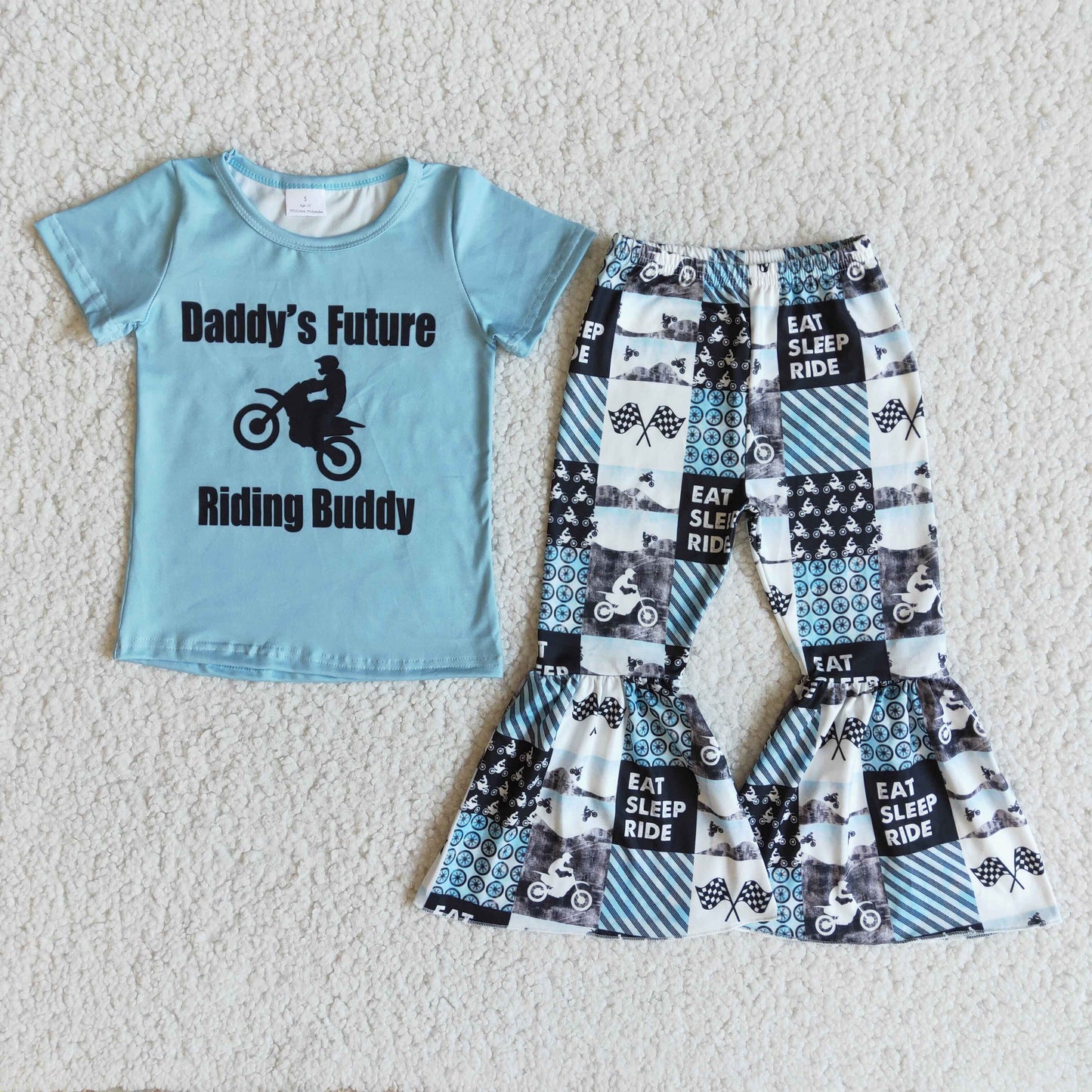 Motorcycle short sleeve bell pants suit