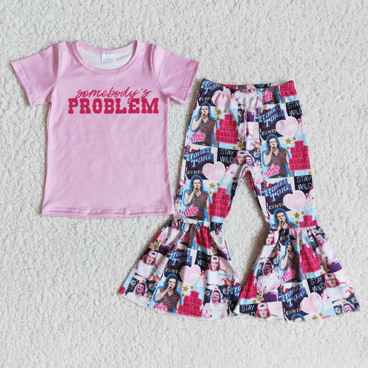 Alphabet pink short-sleeved bell pants