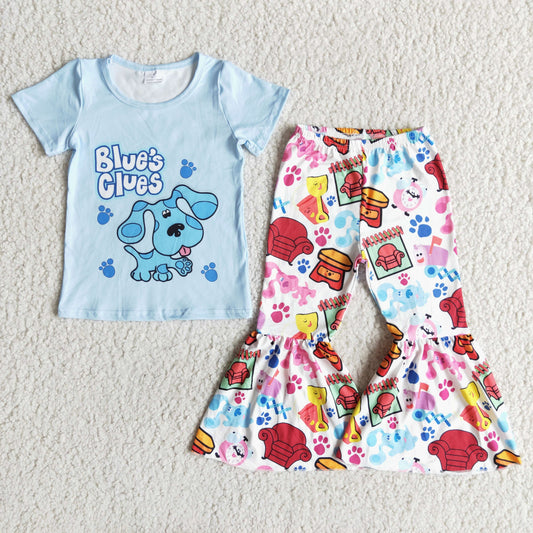 Cartoon animal blue short-sleeved bell bottoms