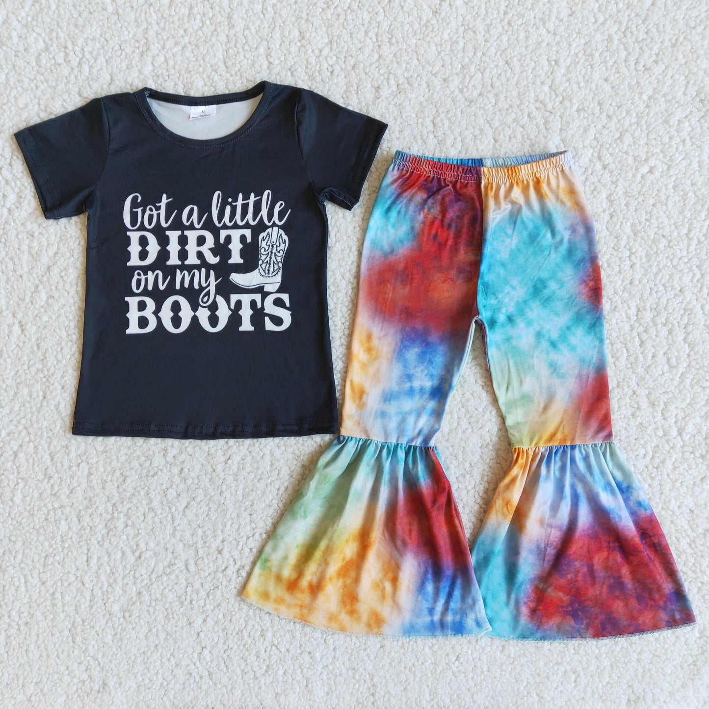 Lettered black short-sleeved tie-dye pants