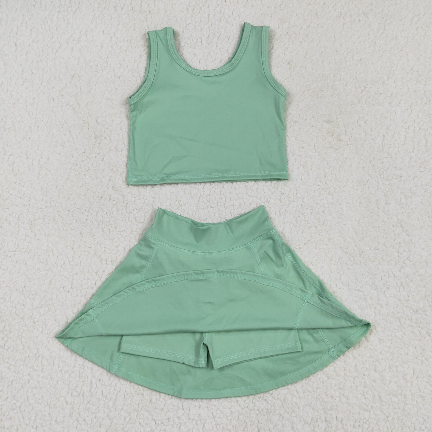 4.21 GSD1984 Solid light green sleeveless skirt yoga set