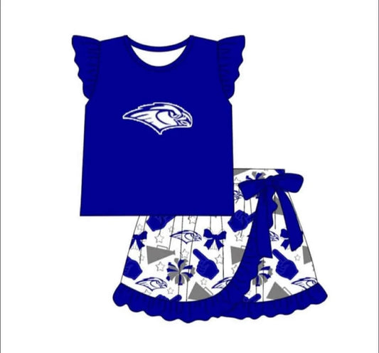 7.11Preorder (moq 5)Baby Girls Short Sleeves Blue bird Top Skorts Team Sets