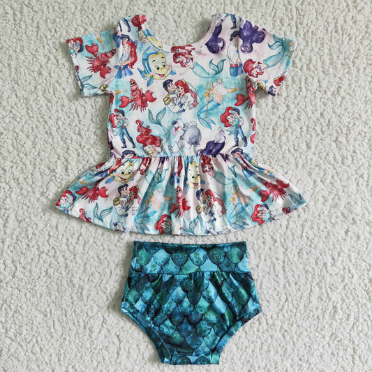 Mermaid short-sleeved toddler clothes