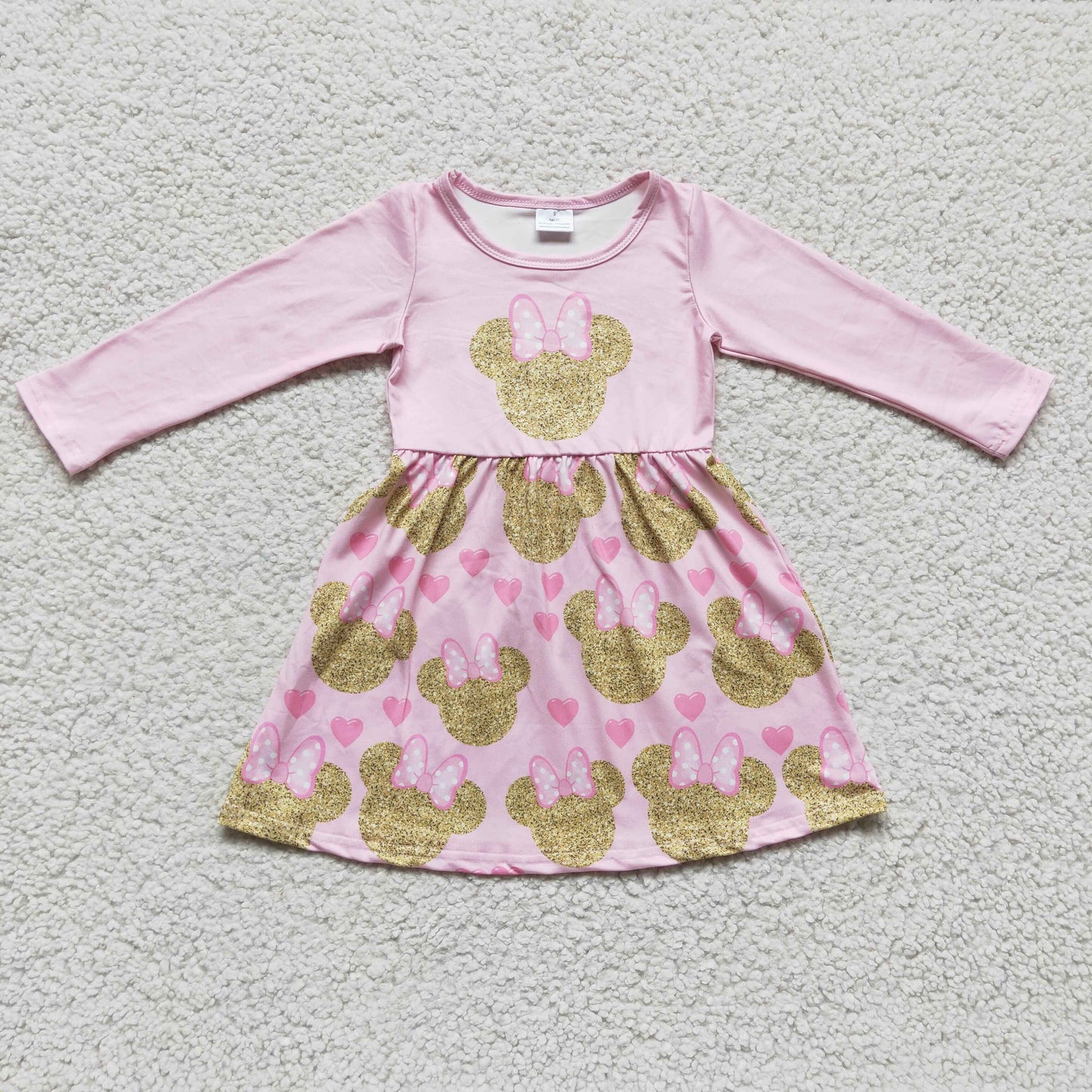 GLD0156 Girls Mickey head pink long-sleeved dress