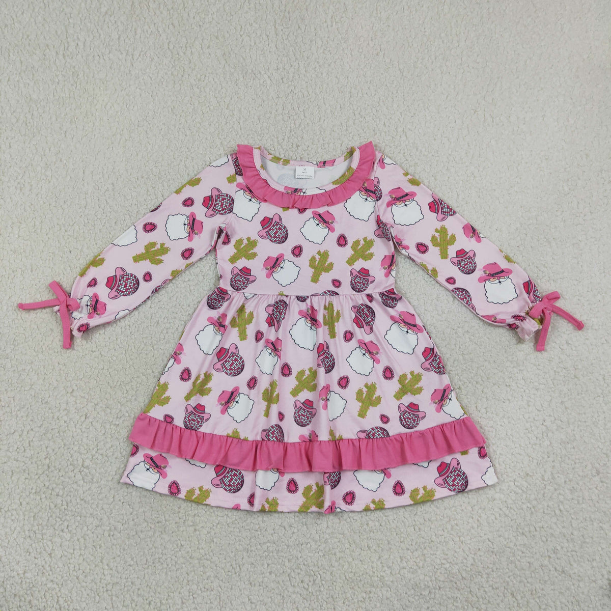 NEW RTS NO MOQ milk silk GLD0753 Baby Girls Santa Cactus Christmas Western Ruffle Knee Length Dresses