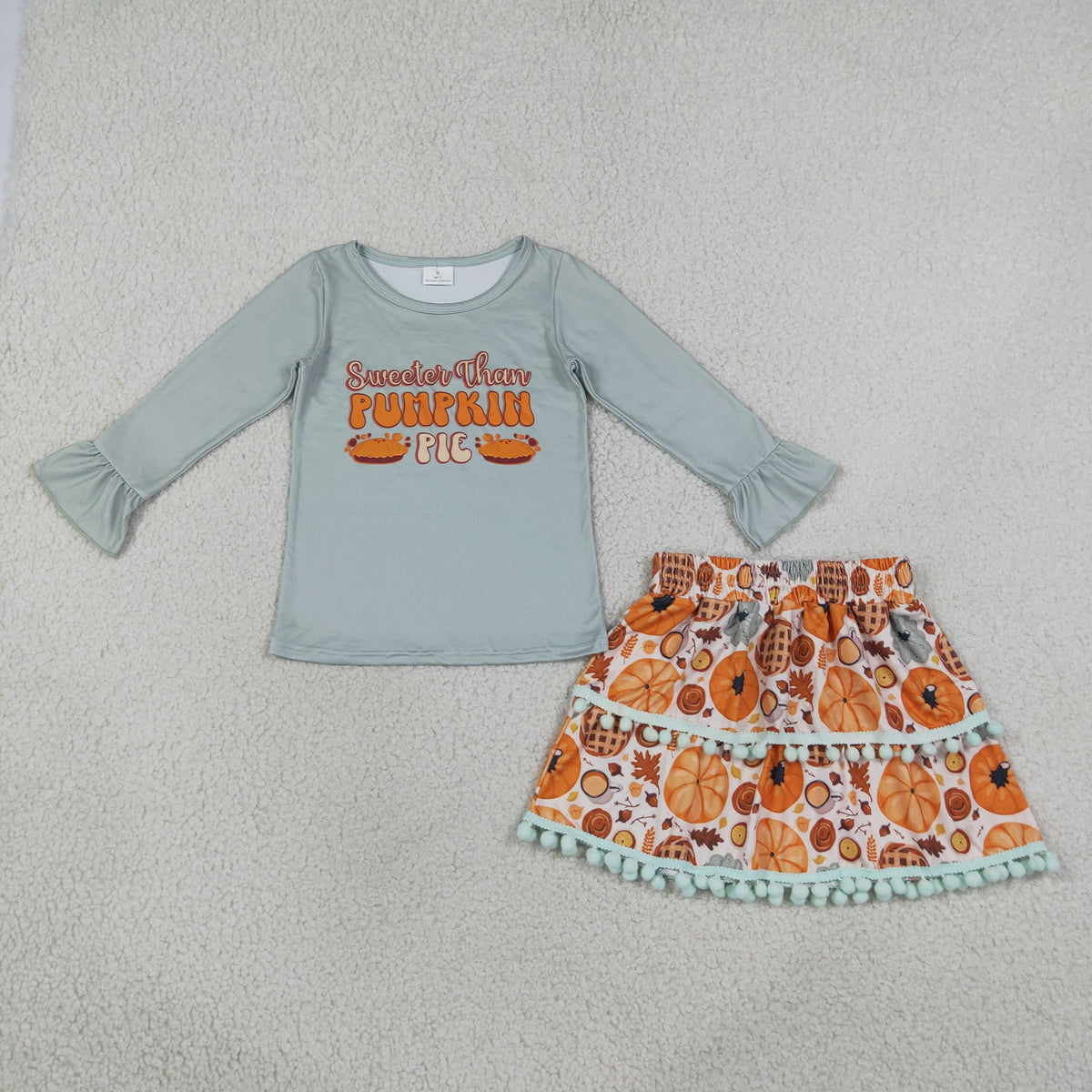 NEW RTS NO MOQ milk silk GLD0763 Baby Girls Sweeter Than Pumpkins Pie Top Skirt Short Thanksgivings Clothes Set