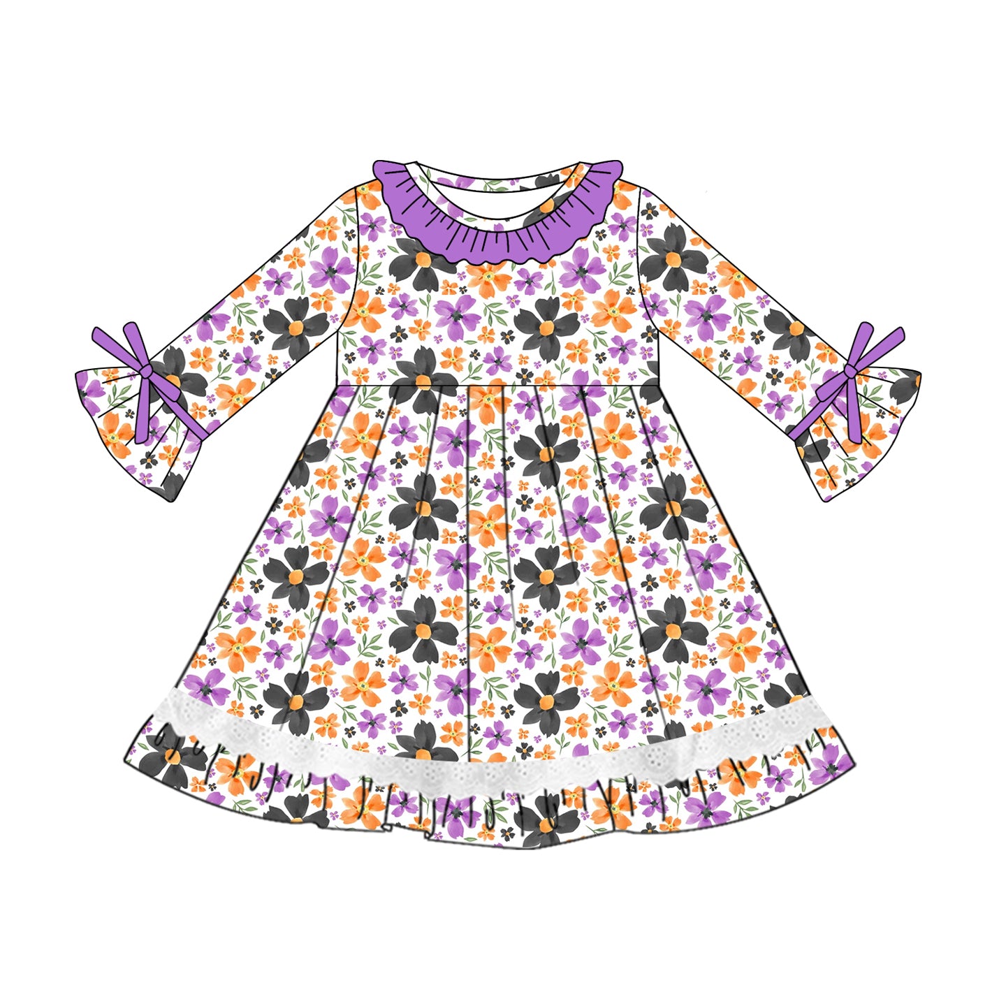 5.12GLD1039 Pumpkin Flower Purple Long Sleeve Dress