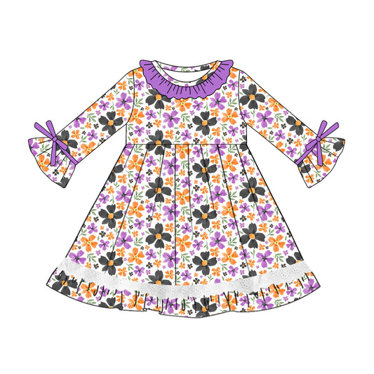 5.12GLD1039 Pumpkin Flower Purple Long Sleeve Dress