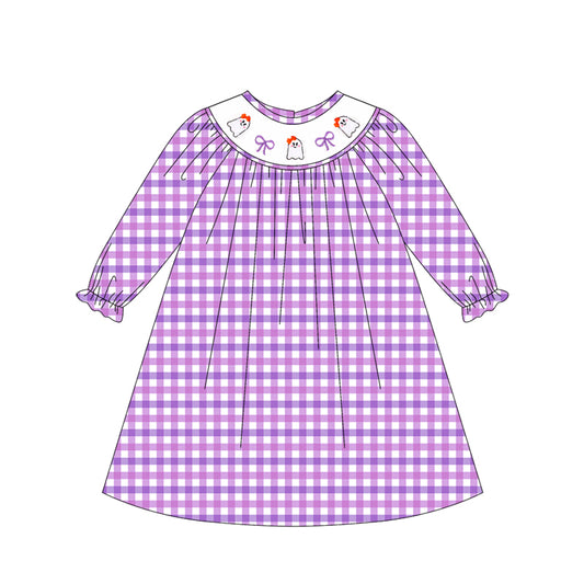 5.14GLD1043smocked Halloween purple dress