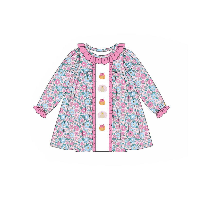 5.17GLD1053 Pink Flower Pumpkin Doll Collar Dress