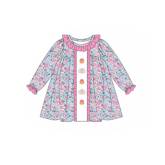 5.17GLD1053 Pink Flower Pumpkin Doll Collar Dress