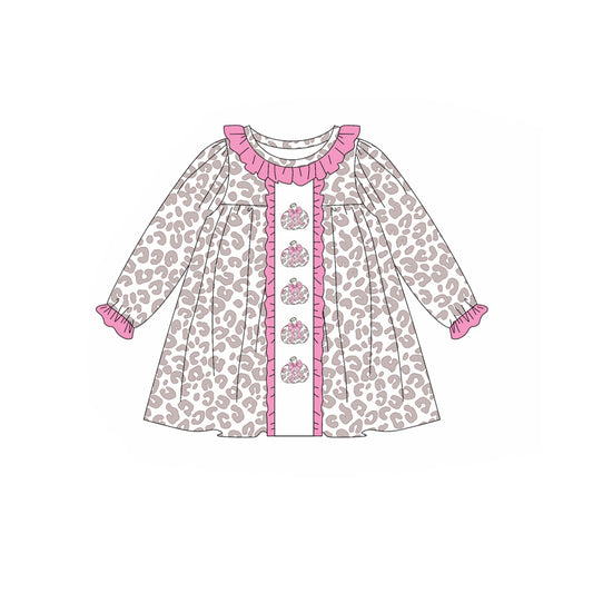 5.17GLD1054 Pink leopard print pumpkin doll collar dress