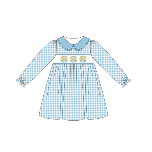 5.21GLD1070 Turkey Blue Plaid Long Sleeve Dress