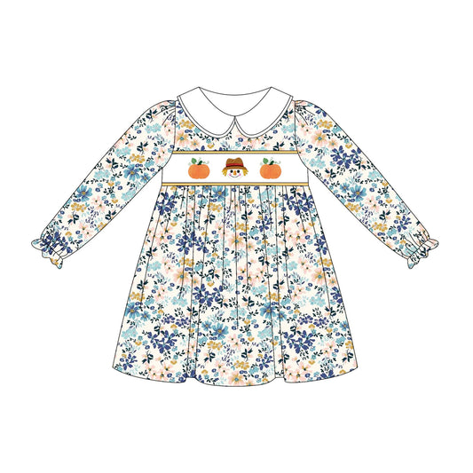 5.21GLD1071 Pumpkin Flower Long Sleeve Dress
