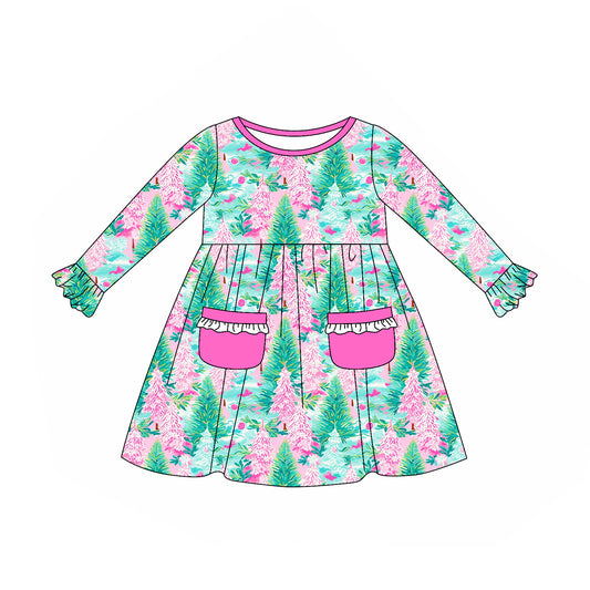 5.21GLD1072 Christmas tree pocket long sleeve dress