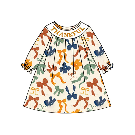 5.27GLD1086smocked Thanksgiving long-sleeved dress