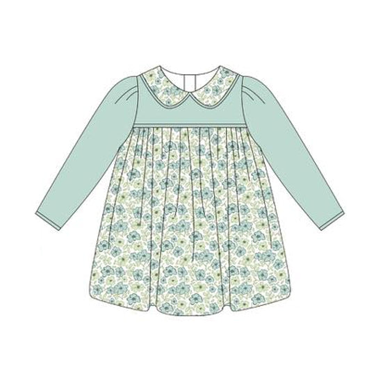 5.28GLD1087 Green long-sleeved floral dress