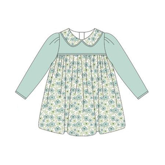 5.28GLD1087 Green long-sleeved floral dress