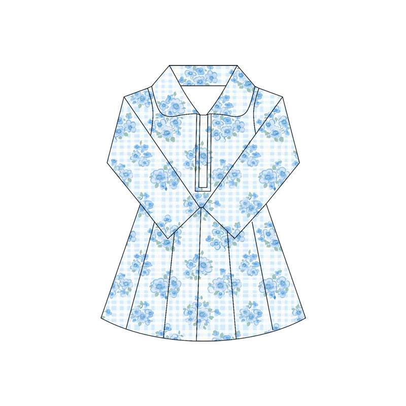 5.30 GLD1103 Blue flower long-sleeved yoga dress
