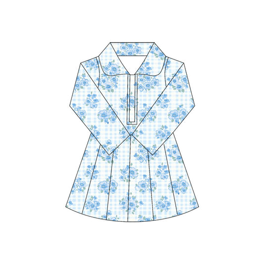 5.30 GLD1103 Blue flower long-sleeved yoga dress