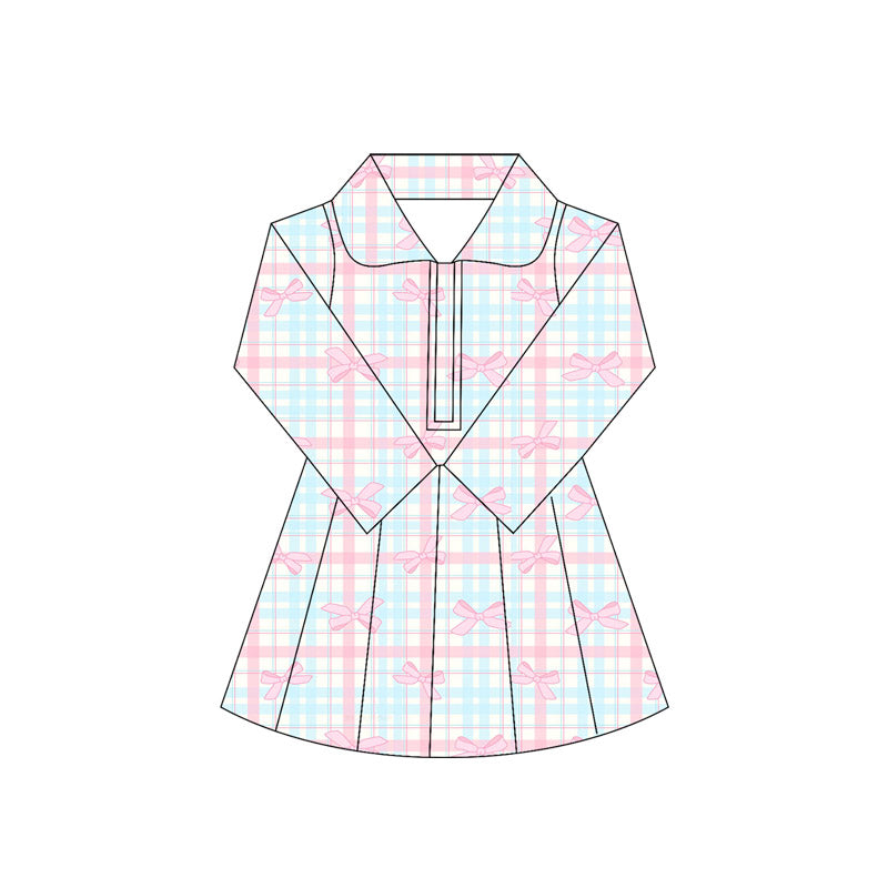 5.30 GLD1106 Plaid bow long-sleeved yoga dress