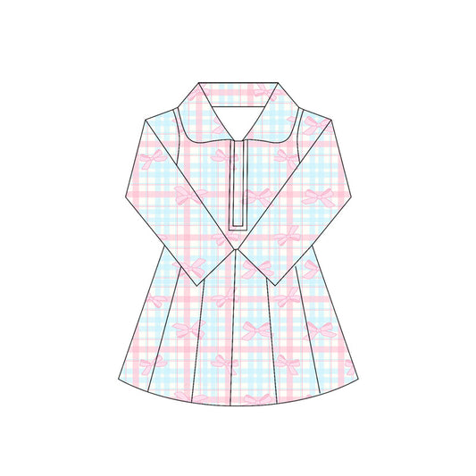 5.30 GLD1106 Plaid bow long-sleeved yoga dress