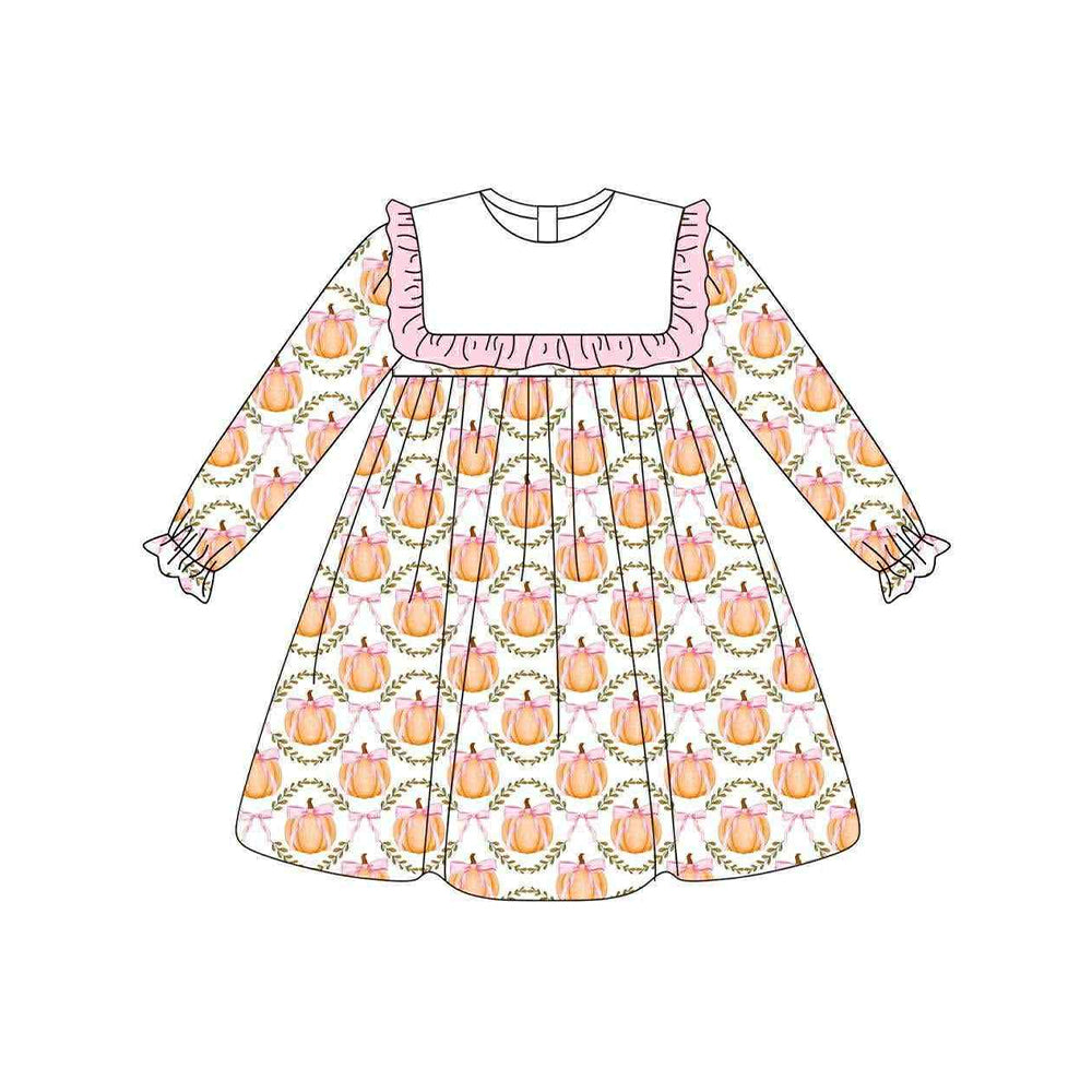 6.5GLD1112 Pumpkin Doll Collar Long Sleeve Dress