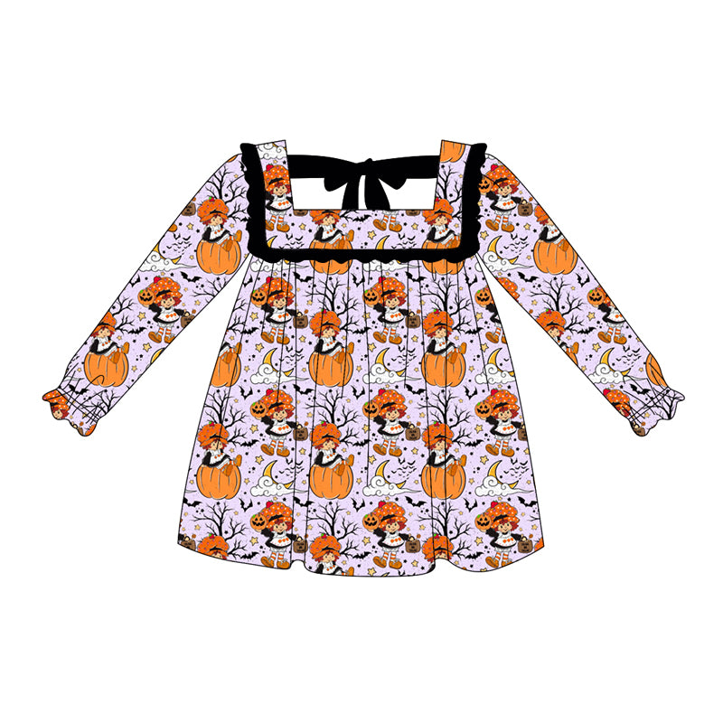 6.5GLD111 Halloween Pumpkin Long Sleeve Dress