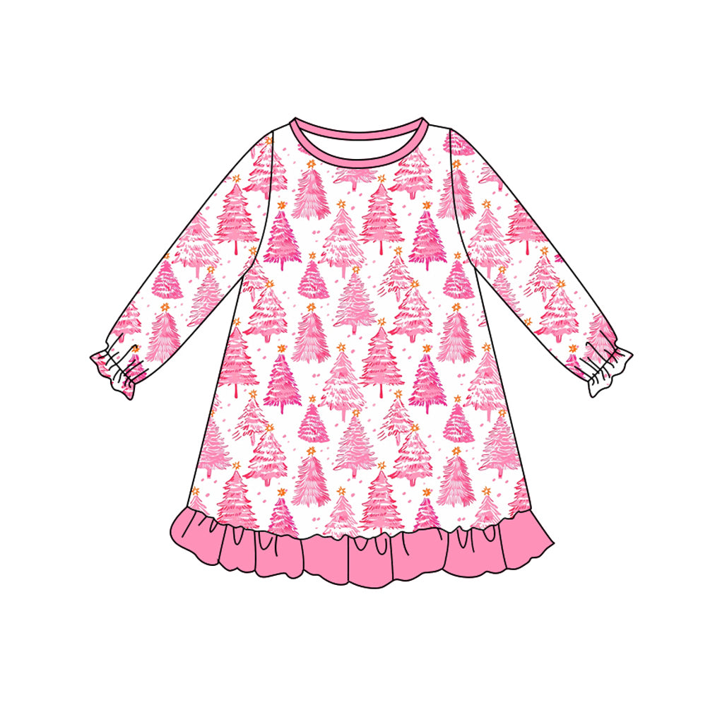 6.10GLD1126 Pink Christmas Tree Long Sleeve Dress