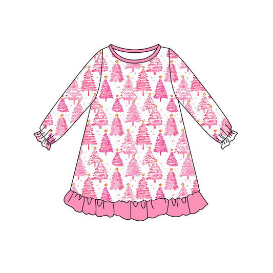 6.10GLD1126 Pink Christmas Tree Long Sleeve Dress