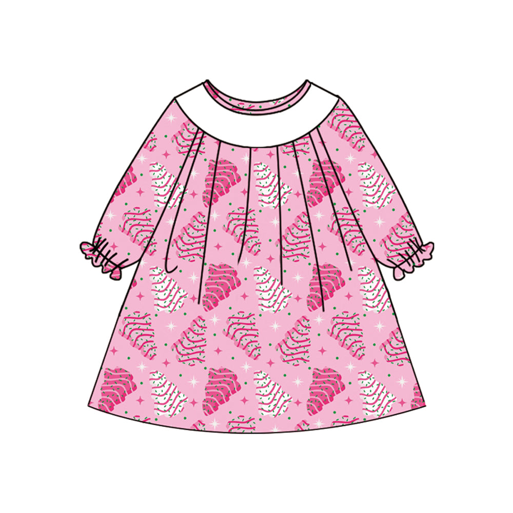 6.14GLD1137 Christmas tree pink doll collar long sleeve dress