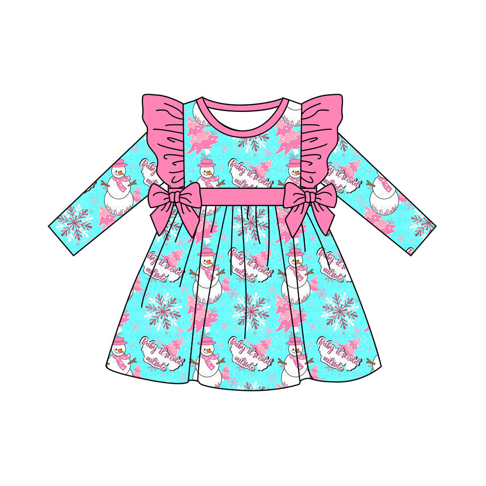 6.17GLD1142 Girls Snowman Flying Sleeve Dress