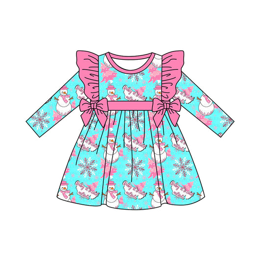 6.17GLD1142 Girls Snowman Flying Sleeve Dress